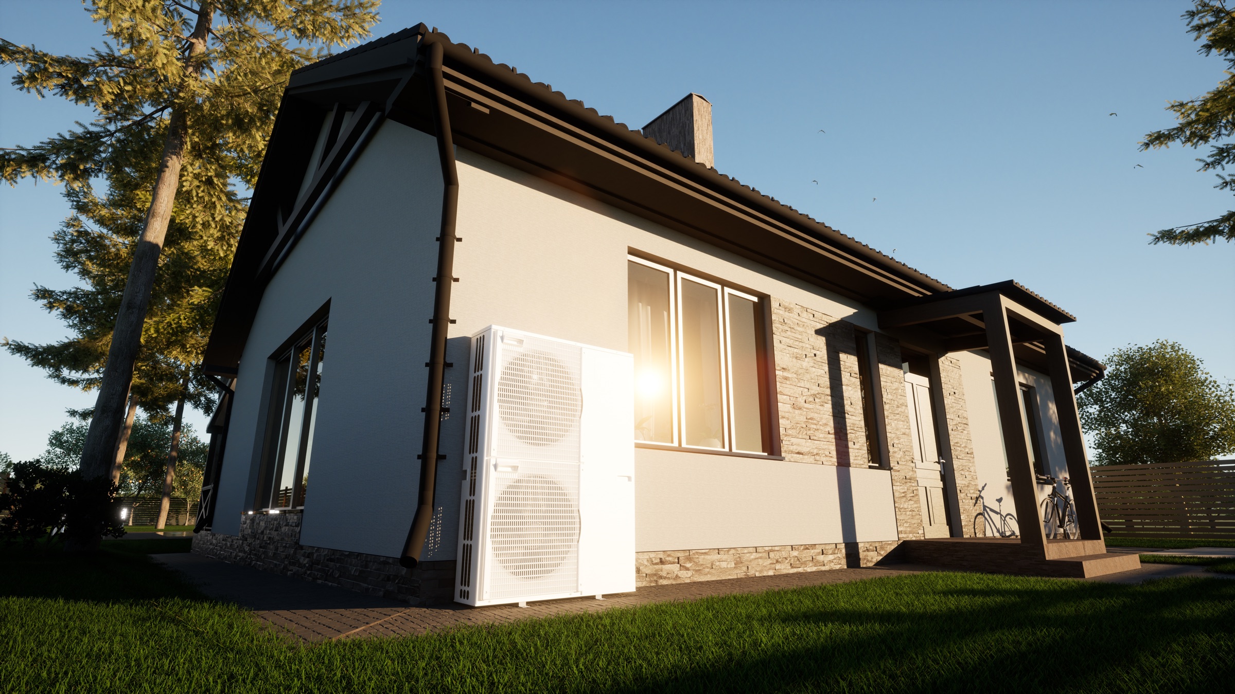 Pompe à chaleur eau/eau ou eau glycolée/eau installée à l'extérieur d'une maison